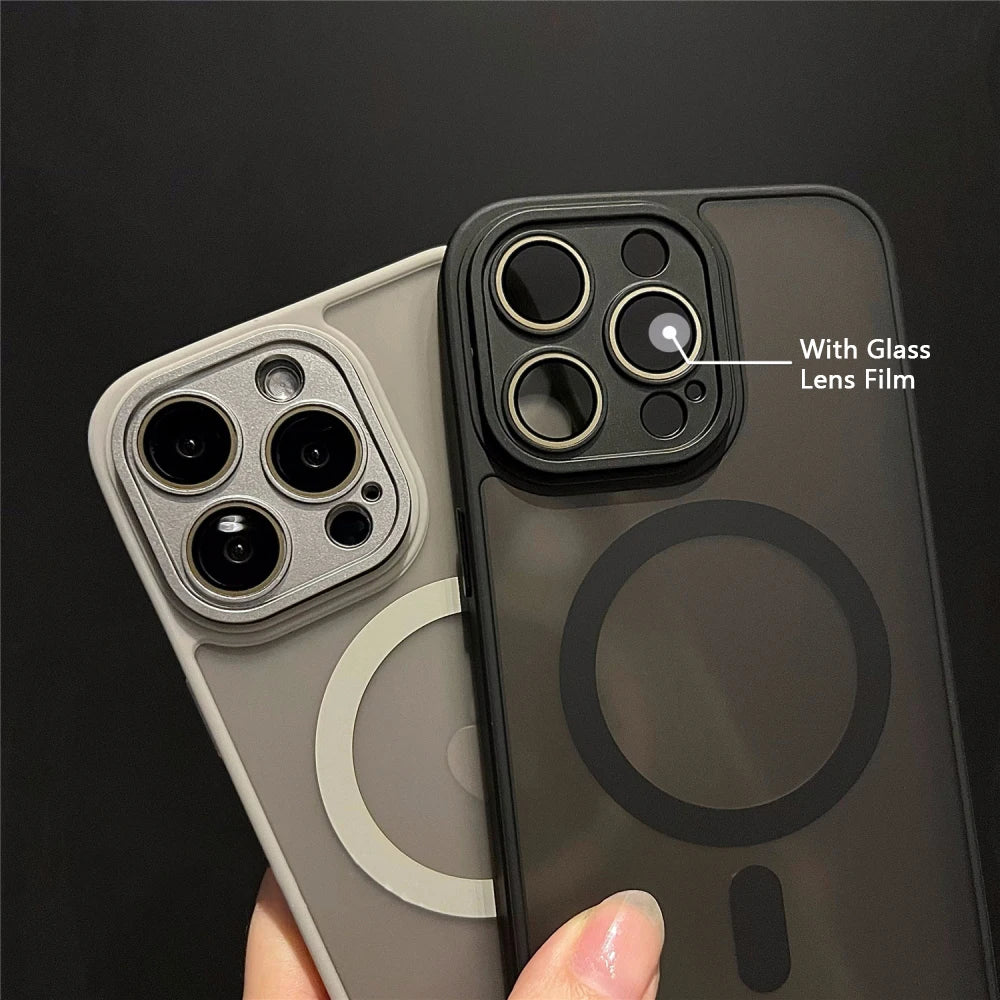 Luxury Matte Armor For Magsafe Magnetic Wireless Charging Case For iPhone 11 12 13 14 15 16 17 Air Pro Max Plus Shockproof Cover