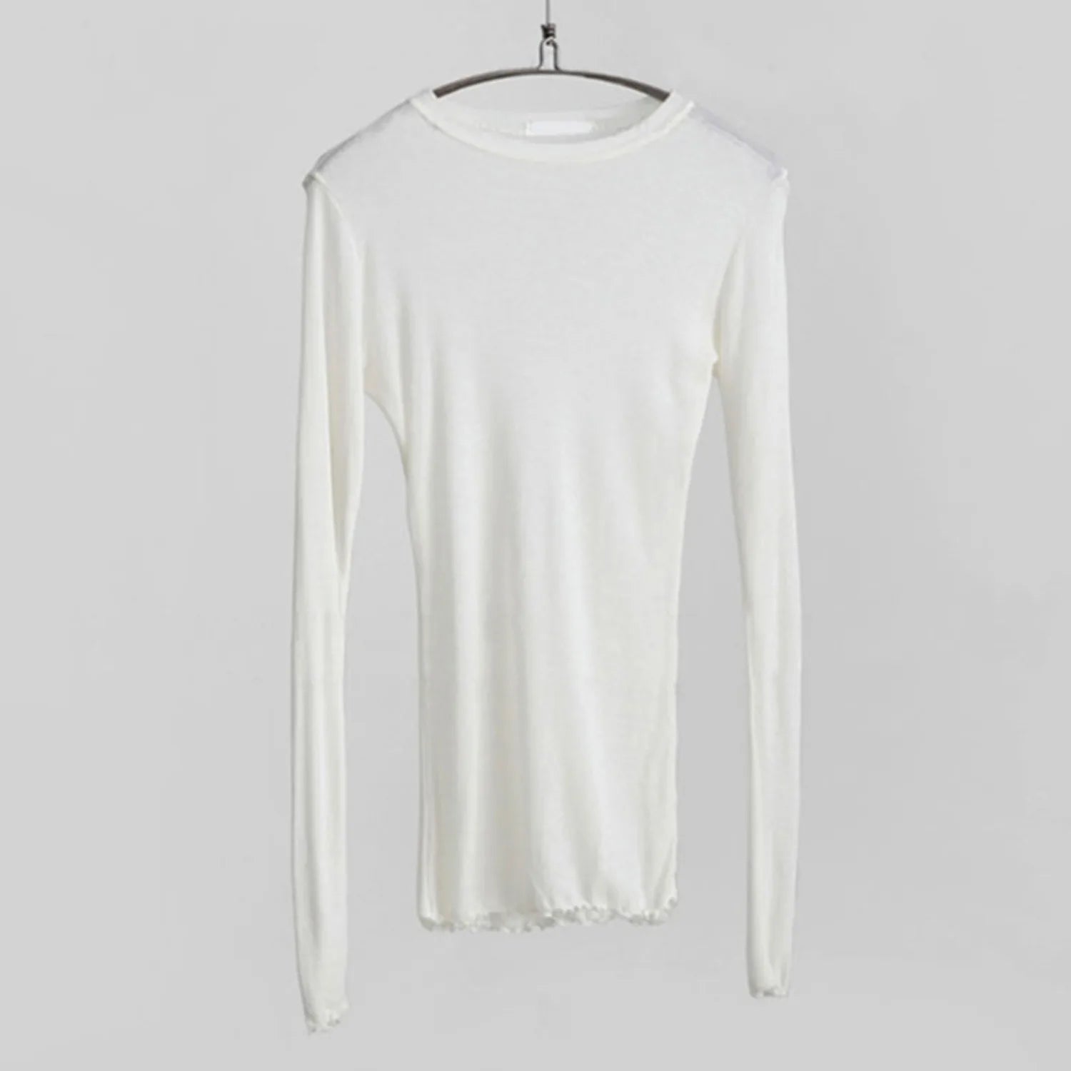 High Quality Plain T Shirt Women  Elastic Basic T-shirts Female Casual Tops Long Sleeve Sexy Thin T-shirt see through