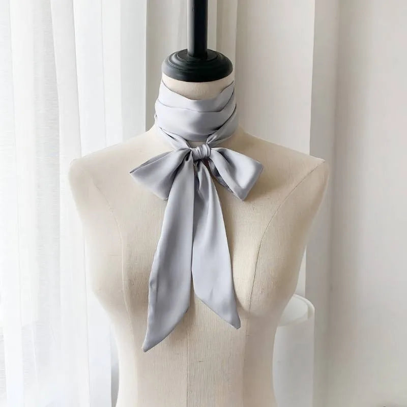 Korean Style 190*5cm Women Plain Chiffon Silk Scarf Solid Color Long Hairband Versatile Decorative Streamer Bag Tie Satin Ribbon