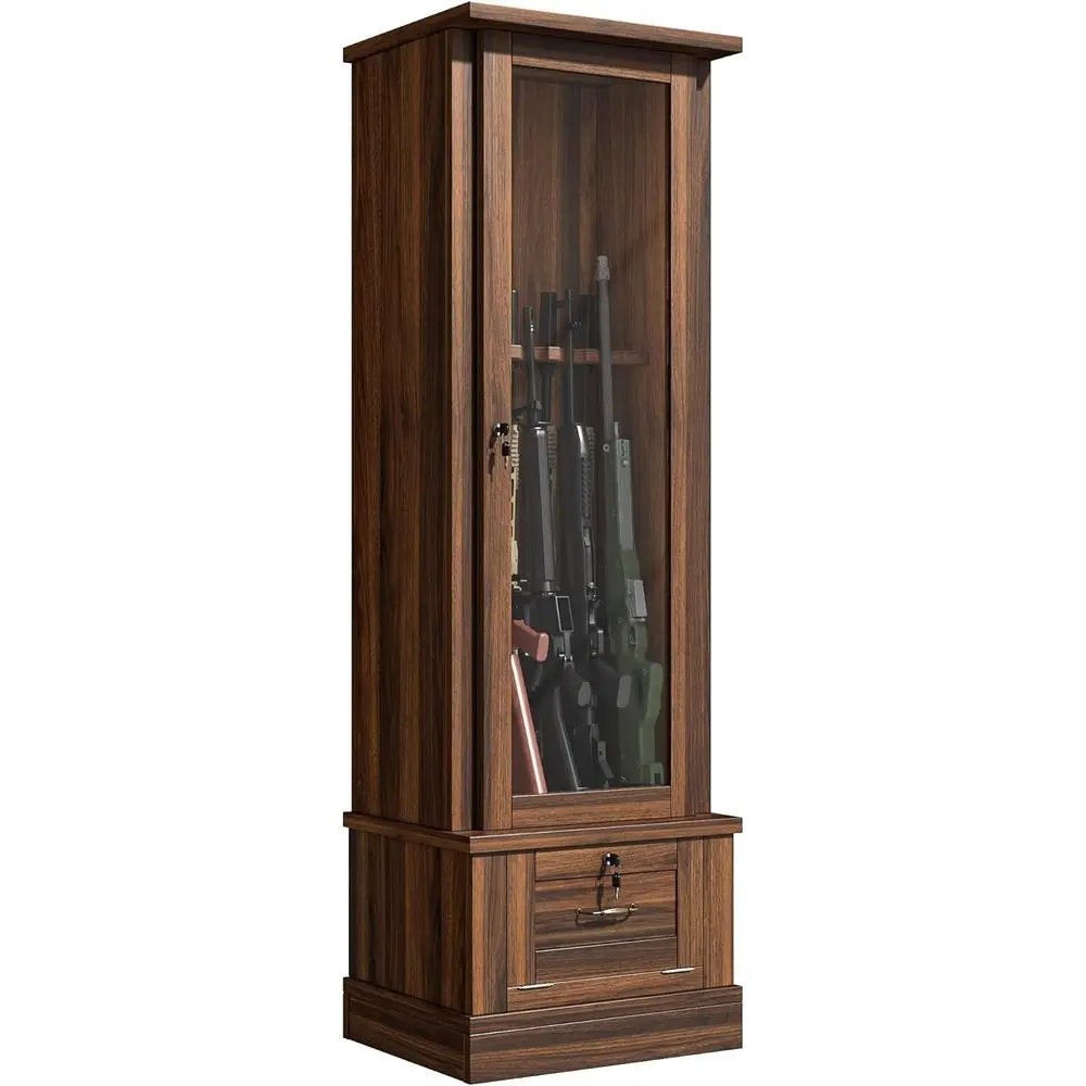 Large Capacity Wooden Gun Cabinet for Multiple Firearms with Quick Access