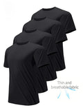 Round Neck T-Shirt 4-Pack Black Ultra-Light Men's Quick Drying Breathable Sweat-Absorbent Shirt Suitable for Fitness Gym and Run