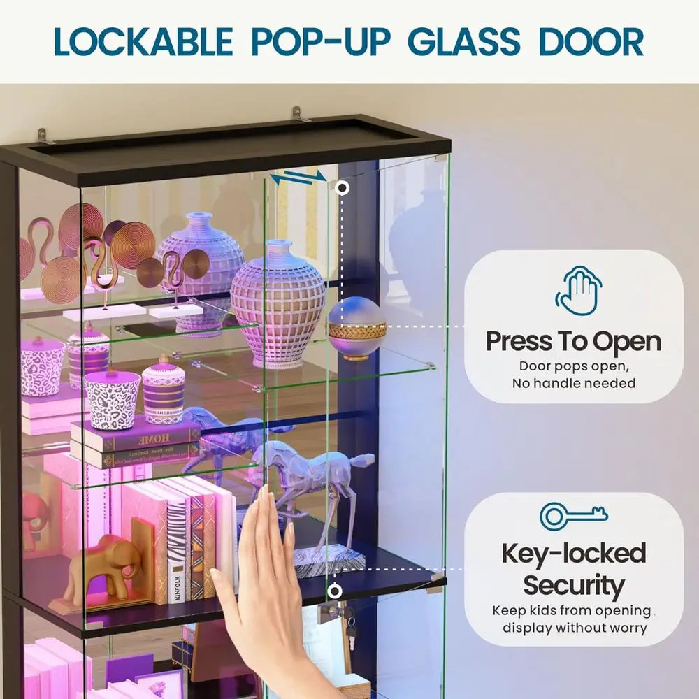 10-Tier Lockable Glass Display Cabinet with Motion Sensor RGB Lights, 71H Showcase for Collectibles, Black