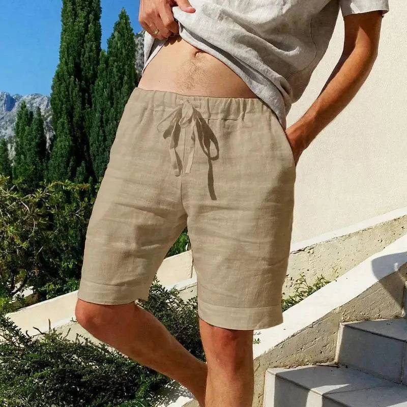 New men's cotton and linen solid color short shorts lightweight sports pants linen beach shorts jogging sports shorts men's shor
