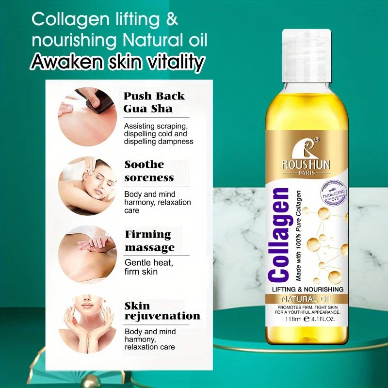 118ml Collagen Facial Essence Oil Body Massage Oil Nourishing Natural Body Oil, Moisturizing Skin Care and Hair Essence, Smooth Skin, Firming Massage and Hair Care