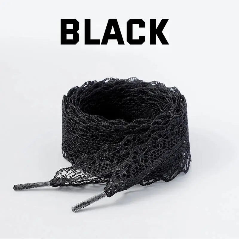 Black and white lace-woven shoelaces 2.9 cm wide decorative flat laces suitable for ballet shoes and sneakers