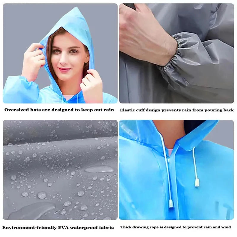 1PC Women Waterproof Long Raincoat Waterproof Hooded EVA Rain Jacket Man Poncho Outside Hiking Rainwear Clothing Men Rain Coat