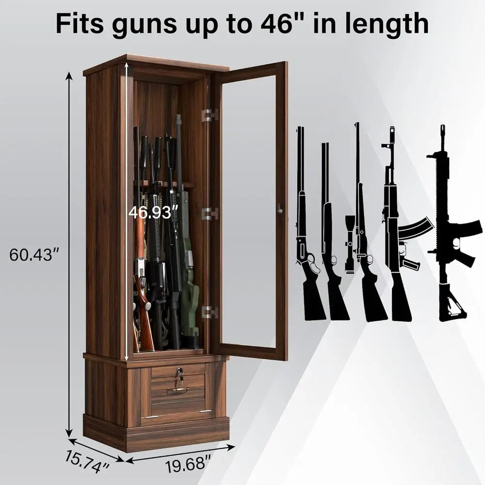 Large Capacity Wooden Gun Cabinet for Multiple Firearms with Quick Access