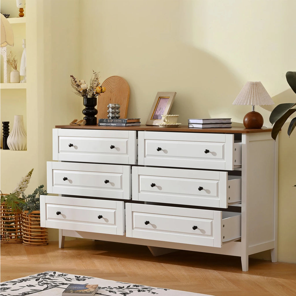 Modern Painted Solid Wood 6 Drawer Chest of Drawers for Bedroom Living Room Entryway Ample Storage Easy Assembly Stylish White