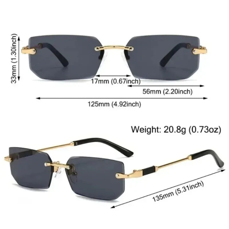 Rimless Rectangle Sunglasses, UV400 Protection Y2K Frameless Sun Glasses, Retro Eyewear for Women & Men