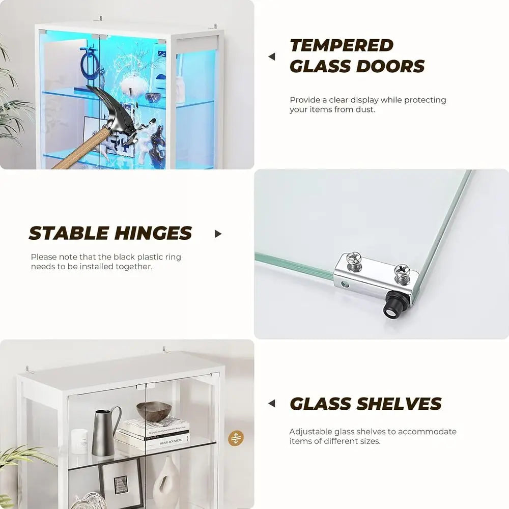 71 6-Tier Glass Door Display Cabinet with 3 Color Lights, Adjustable Shelves, Human Body Sensor, White
