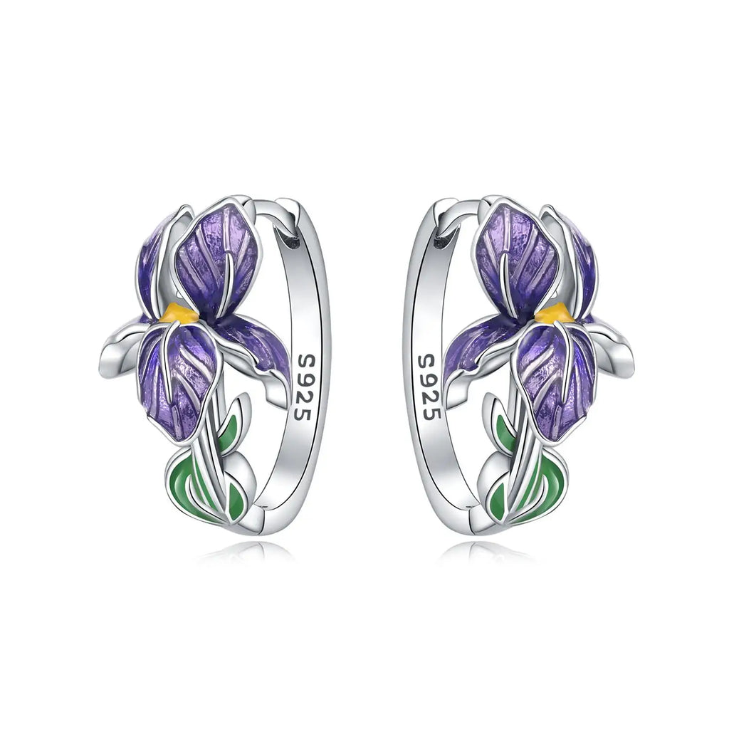 925 Sterling Silver Flower and Plant Series Purple Iris Earrings Exquisite Wedding Party Gifts for Ladies Jewelry Fashion Gifts