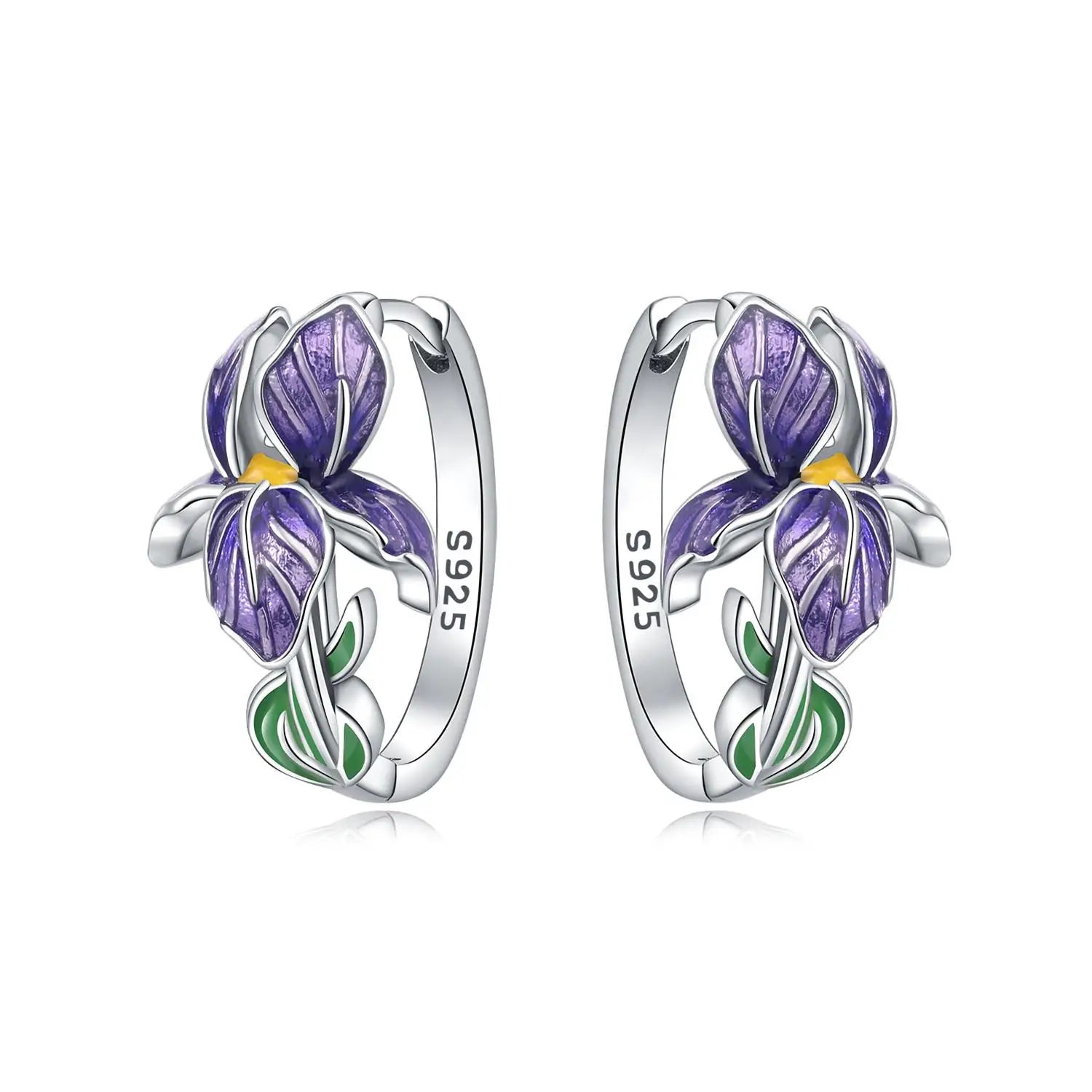 925 Sterling Silver Flower and Plant Series Purple Iris Earrings Exquisite Wedding Party Gifts for Ladies Jewelry Fashion Gifts