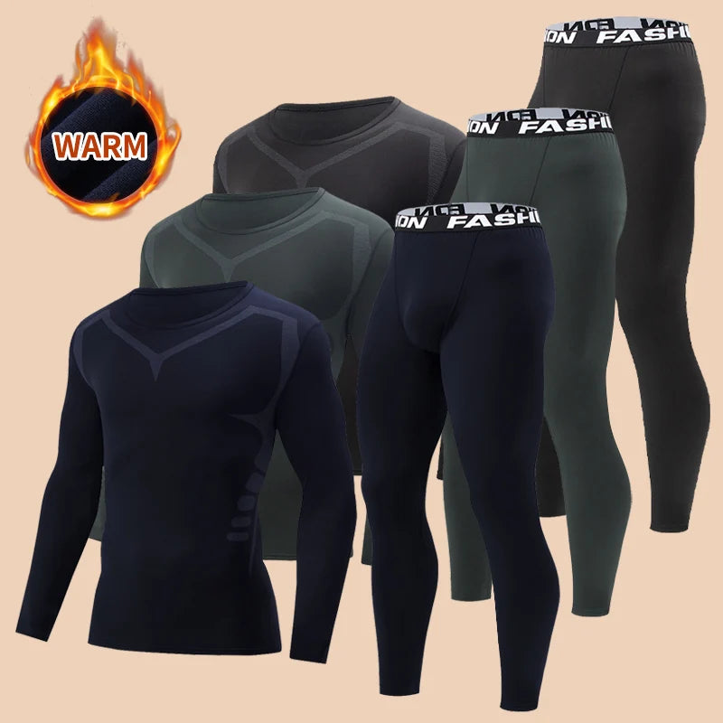 2/4 Pcs Autumn/Winter Men's Black Long sleeved Pants Underwear Set Youth Fitness Running Base Sports Shirt Casual Stretch Pants
