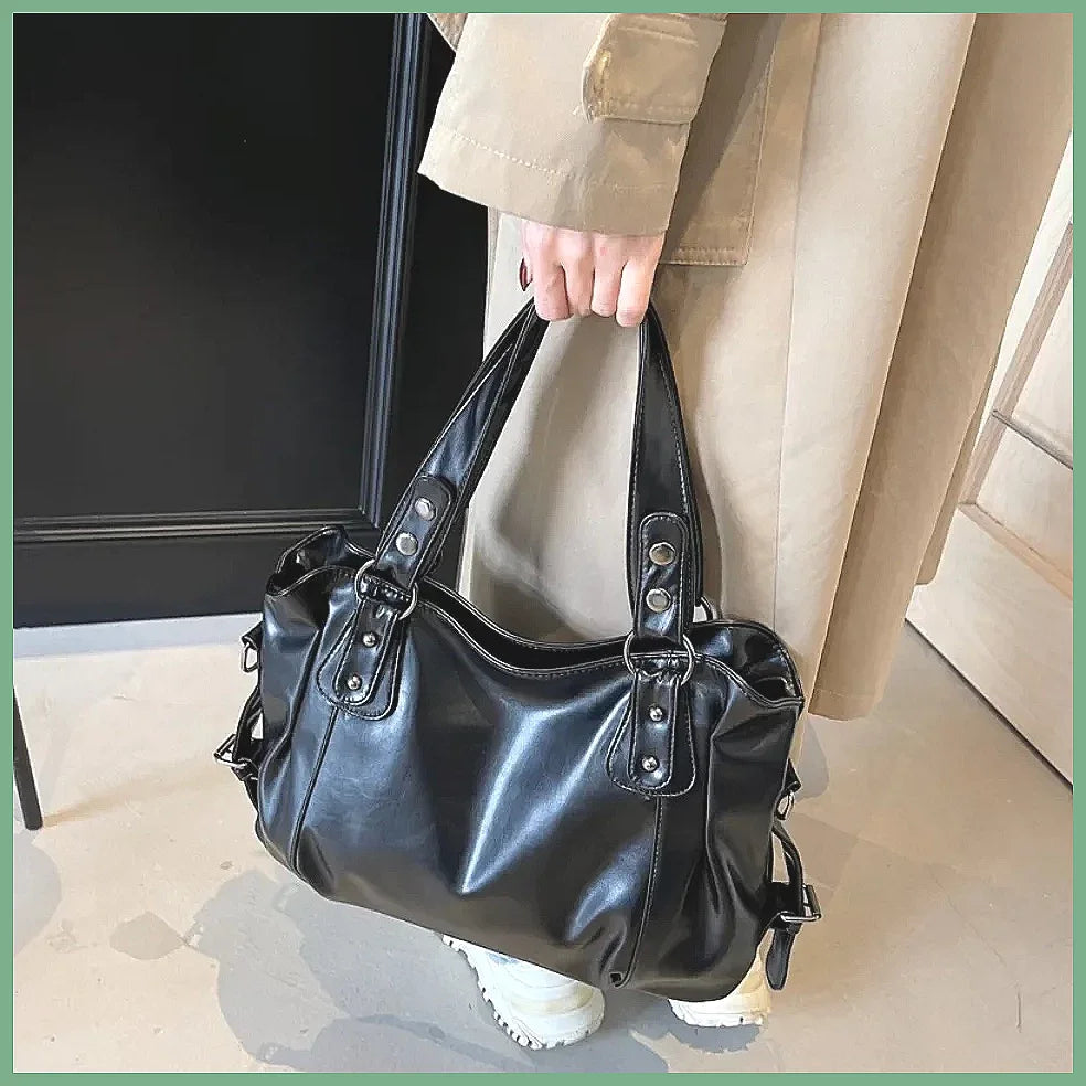 Retro Large Capacity PU Shoulder Bag for Women, Classic Solid Color Crossbody Tote Bag with Roomy Style