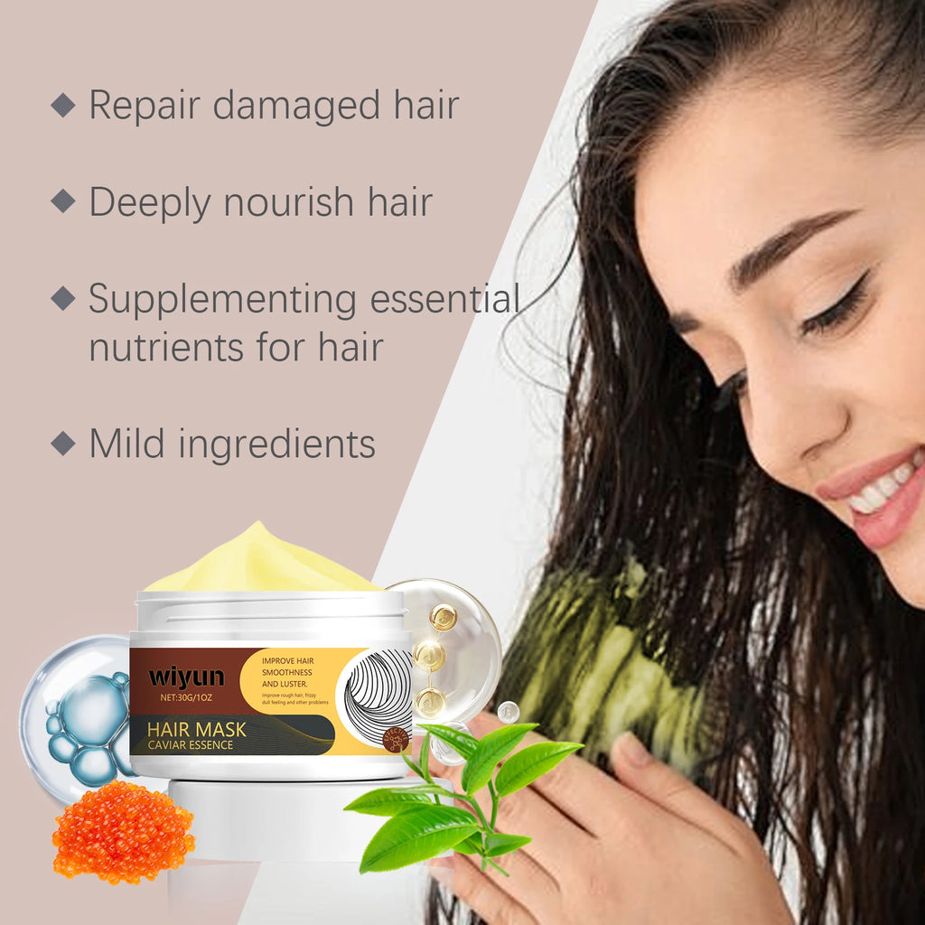 Collagen Hair Mask Keratin Treatment Deep Repair Conditioning Caviar Essence for Dry Frizzy Damaged Smooth Nourishing Hair Care