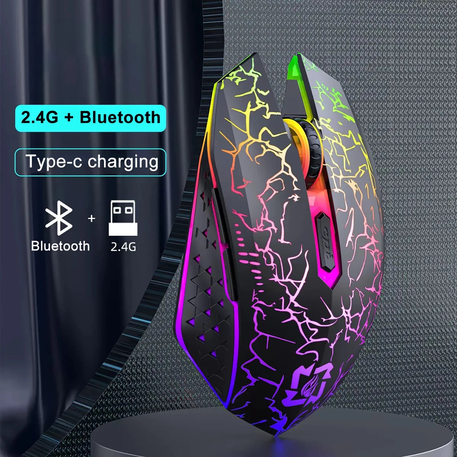 Wireless 5.2 mouse RGB 2.4G Bluetooth mouse dual-mode game mouse 6-key mute mouse is suitable for MacBook tablet laptop.