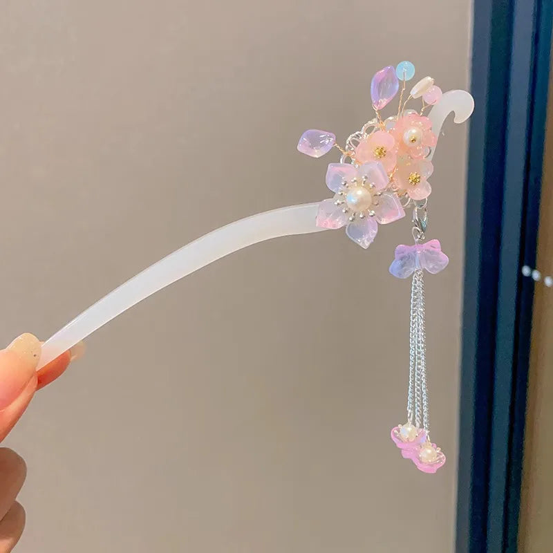 Elegant Chinese Style Hair Clip Tassel Hair Stick Traditional Floral Design Hairstyle Accessory Women Jewelry Hairpin Hairneedle