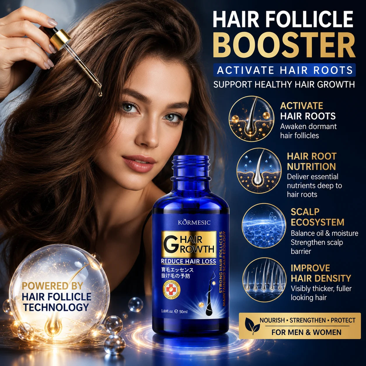 Hair Growth Serum Anti Hair Loss Treatment Follicle Activator Density Booster Scalp Root Care Oil Thinning Hair Men Women 50ml