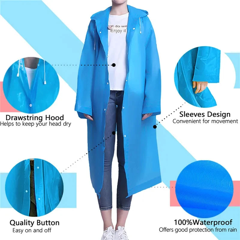 1PC Women Waterproof Long Raincoat Waterproof Hooded EVA Rain Jacket Man Poncho Outside Hiking Rainwear Clothing Men Rain Coat
