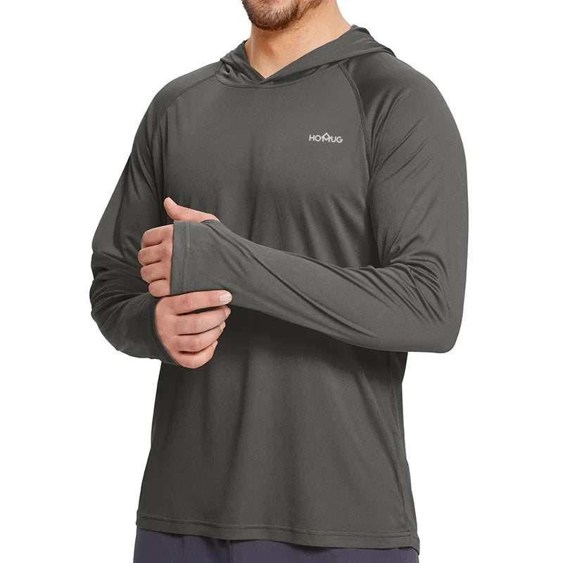 Mens UPF50+ Performance T-Shirt Hoodie Long Sleeve Casual Sun Protection T-Shirt Running Quick Dry Hoodie Sunscreen Fishing Wear
