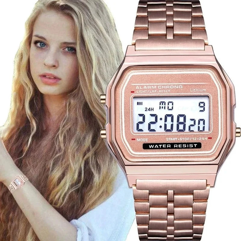 Multifunction LED Digital Sports Wrist Watch Steel Strap for Men And Women Business Electronic Clock