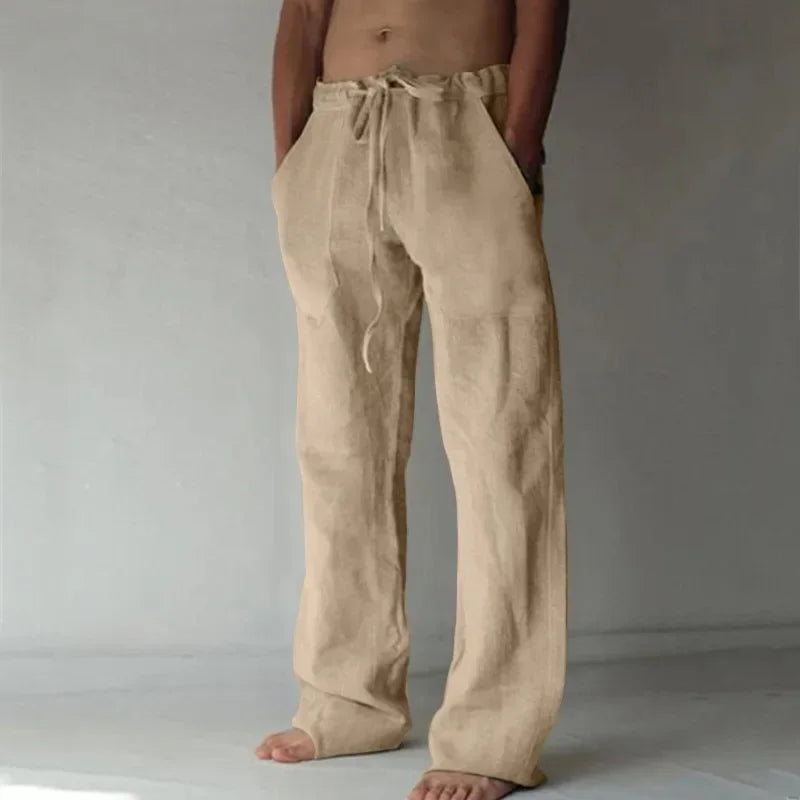 2025 Spring/Summer New Men's Cotton and Hemp Pants Summer Fashion Casual Solid Color Loose Plus Size M-4XL