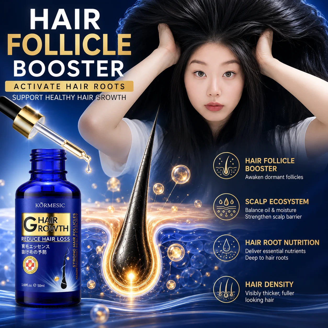 Hair Growth Serum Anti Hair Loss Treatment Follicle Activator Density Booster Scalp Root Care Oil Thinning Hair Men Women 50ml