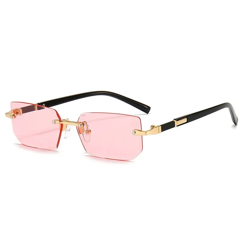 Rimless Rectangle Sunglasses, UV400 Protection Y2K Frameless Sun Glasses, Retro Eyewear for Women & Men
