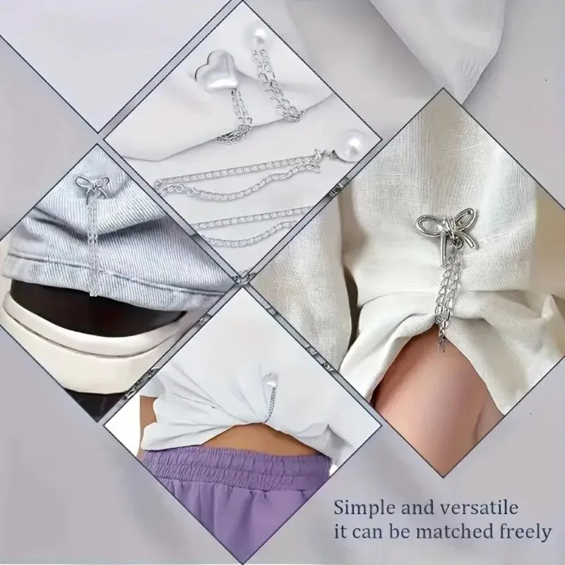 Women'S Adjustable Clothes Clips with Butterfly Decorations - Instant Sleeve Shortening, Suitable for Shirts, Dresses, Pants