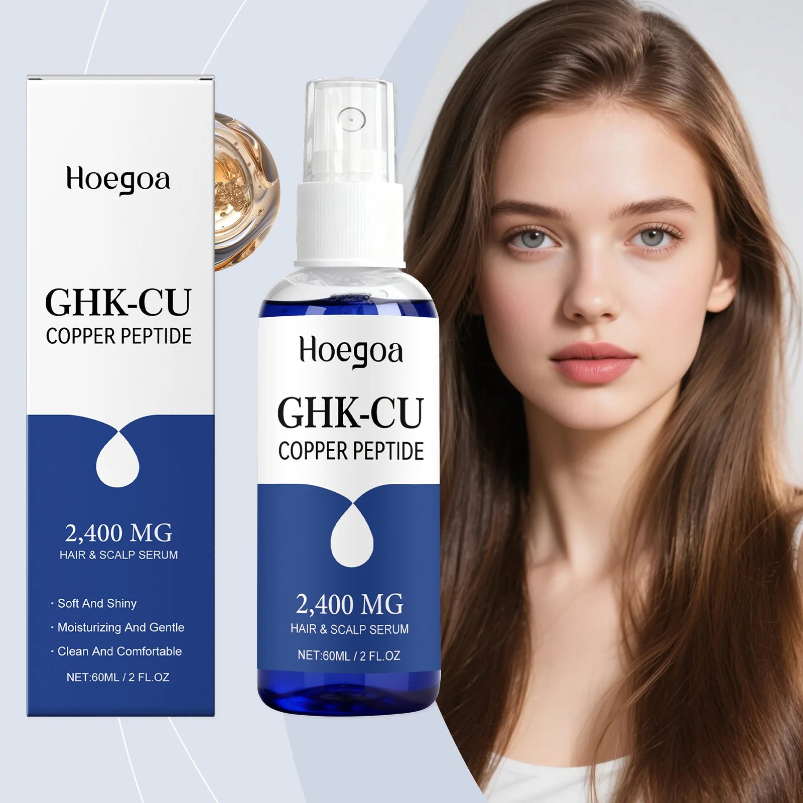Copper peptide hair and scalp serum, lightweight, moisturizing, refreshing, non-greasy, everyday care essence