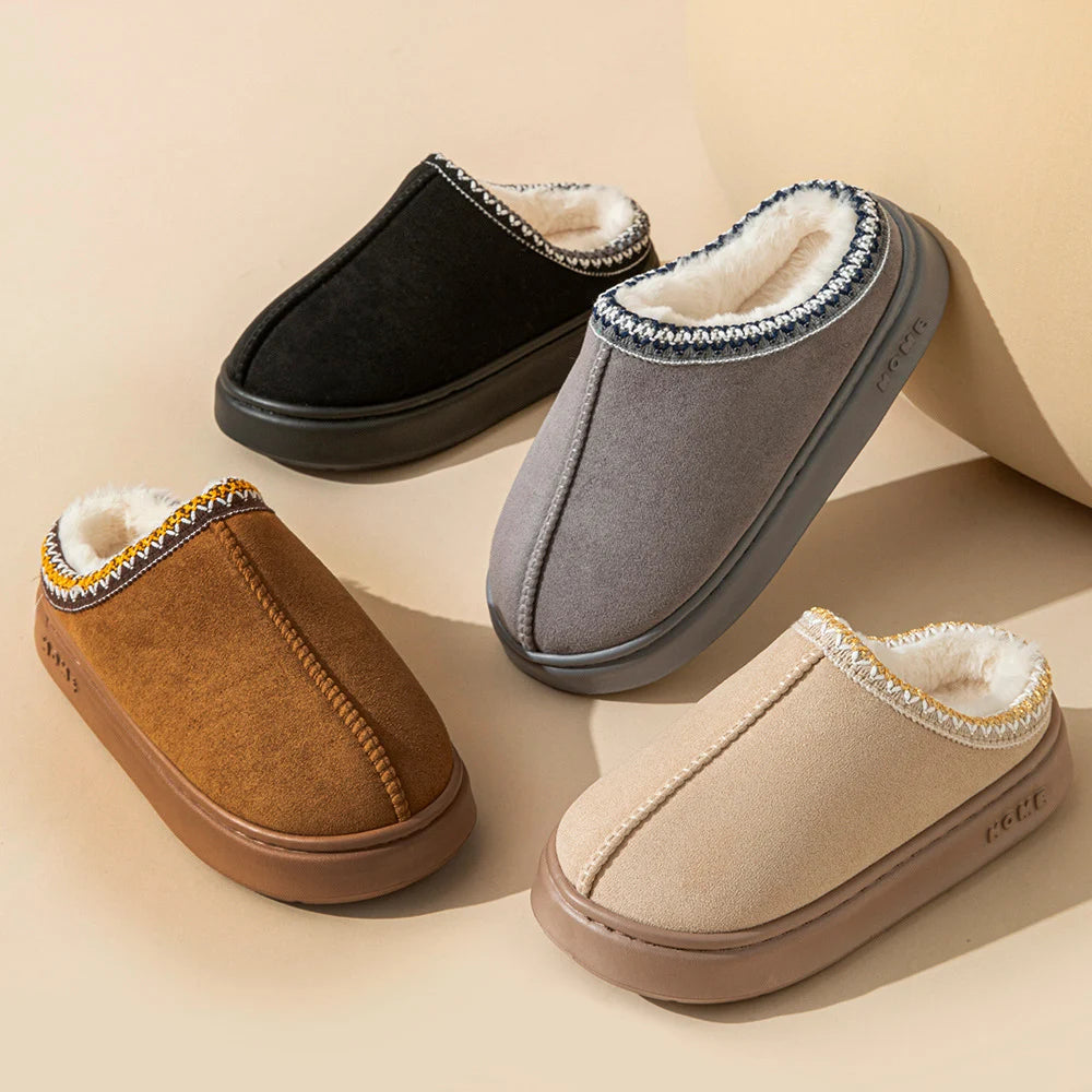 New Fashion Fluffy Platform Slippers for Women 2025 Winter Plush Warm Cotton Shoes Woman Comfort Non Slip Unisex Home Slippers
