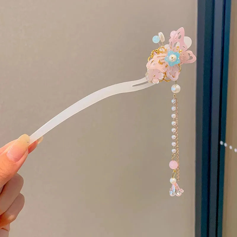 Elegant Chinese Style Hair Clip Tassel Hair Stick Traditional Floral Design Hairstyle Accessory Women Jewelry Hairpin Hairneedle