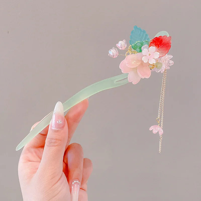 Elegant Chinese Style Hair Clip Tassel Hair Stick Traditional Floral Design Hairstyle Accessory Women Jewelry Hairpin Hairneedle
