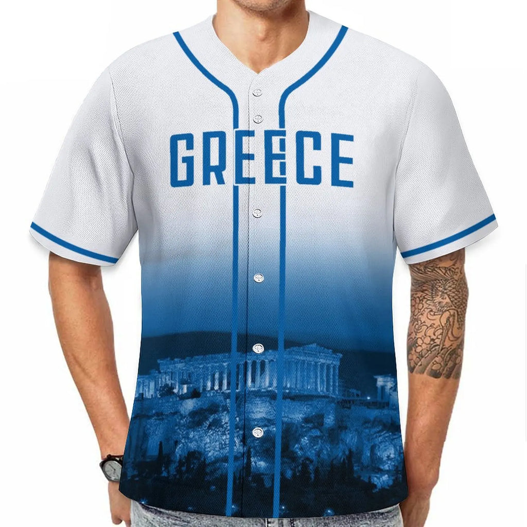 Custom Greece Baseball Jersey with City Skyline Personalized Name Number Baseball Shirt for Men Women Youth Kids