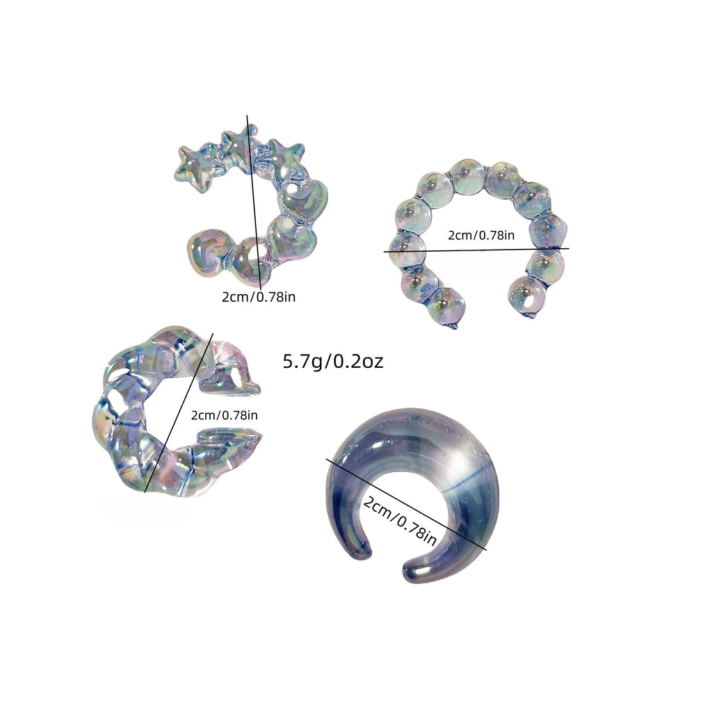 4PCS C-ring No Ear Hole Clip Earrings Ear Bone Clips Transparent Colorful Dopamine Simple High-end Earring Set Jewelry Wholesale