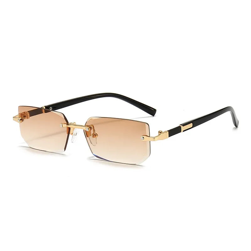Rimless Rectangle Sunglasses, UV400 Protection Y2K Frameless Sun Glasses, Retro Eyewear for Women & Men