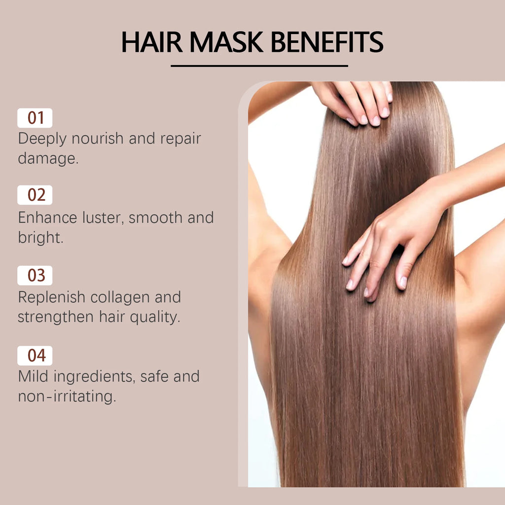 Collagen Hair Mask Keratin Treatment Deep Repair Conditioning Caviar Essence for Dry Frizzy Damaged Smooth Nourishing Hair Care
