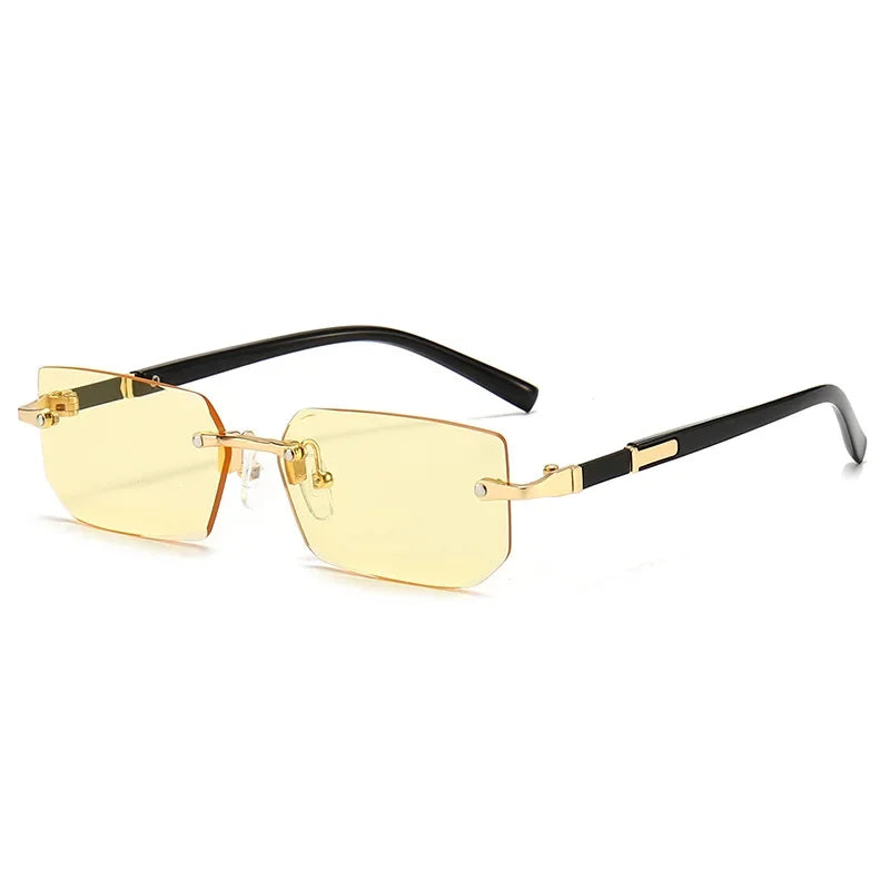 Rimless Rectangle Sunglasses, UV400 Protection Y2K Frameless Sun Glasses, Retro Eyewear for Women & Men