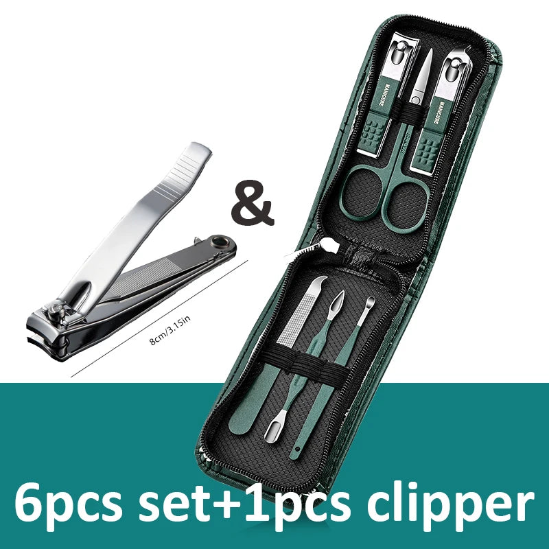 6-9 Pcs Manicure Set With Leather Case Professional Foot And Face Care Tool Kits Stainless Steel Nail Clipper Sets Gift