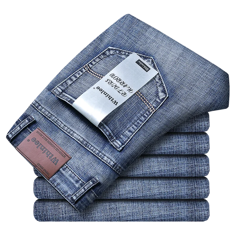 Wthinlee New Business Men's Jeans Casual Straight Stretch Fashion Classic Blue Black Work Pant Denim Trousers Male  Clothing