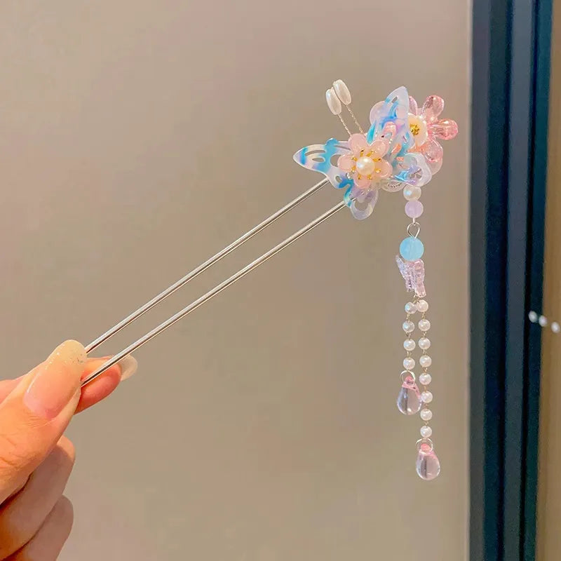 Elegant Chinese Style Hair Clip Tassel Hair Stick Traditional Floral Design Hairstyle Accessory Women Jewelry Hairpin Hairneedle
