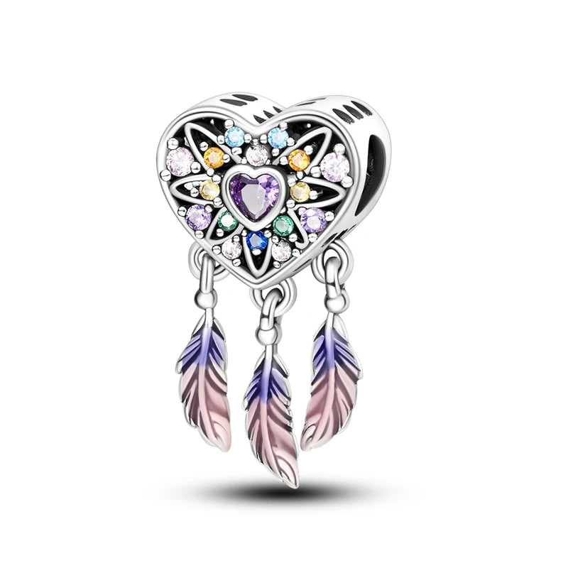 Pink Charms Original 925 Sterling Silver Heart Bow Perfume Bottle Charms Beads Pendants Fit Bracelet DIY Women Jewelry Making