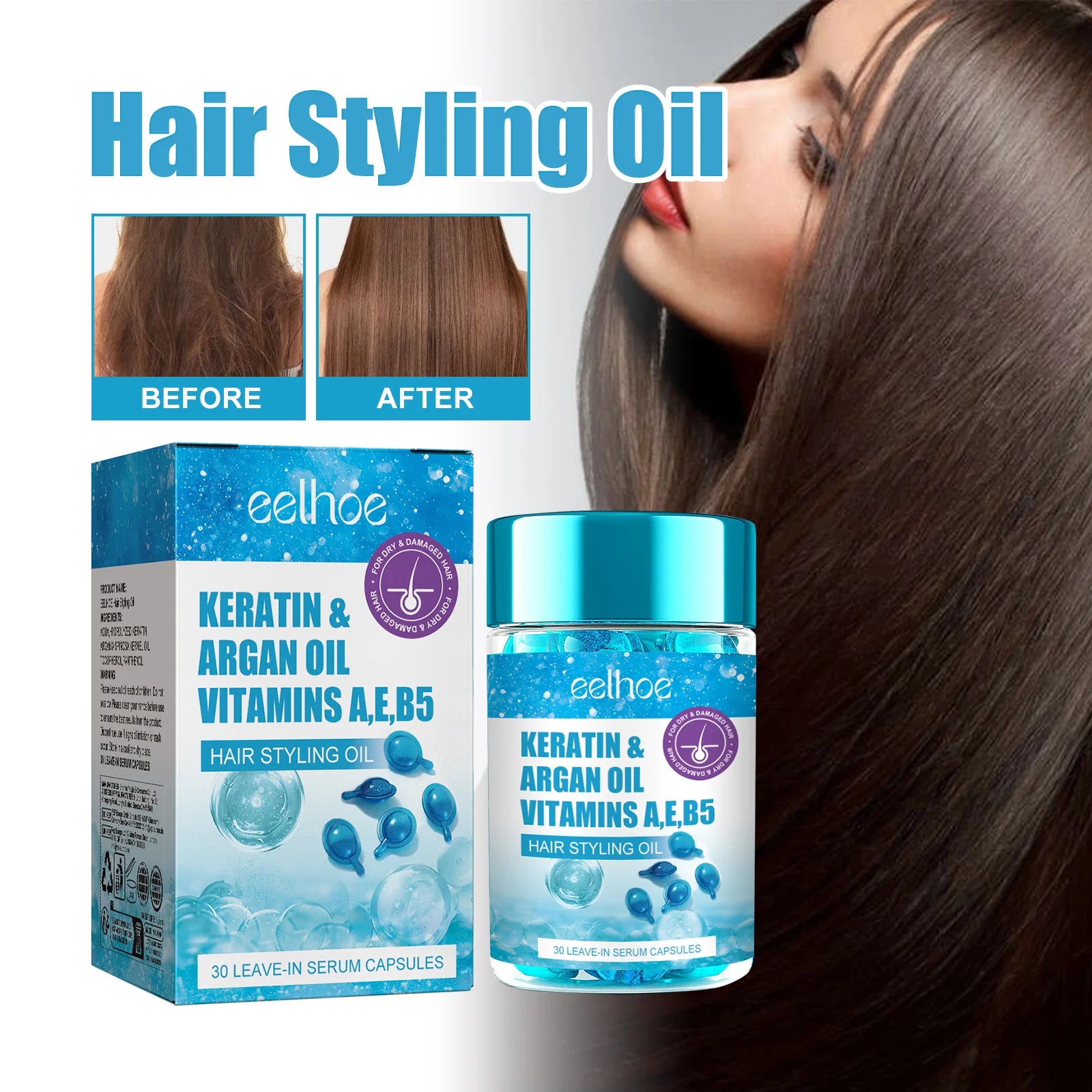 Keratin Vitamin Capsule Hair Essence Oil For Damaged Dry Frizzy Hair Treatment Smoothing Soften Moisturizing Essence Hair Care